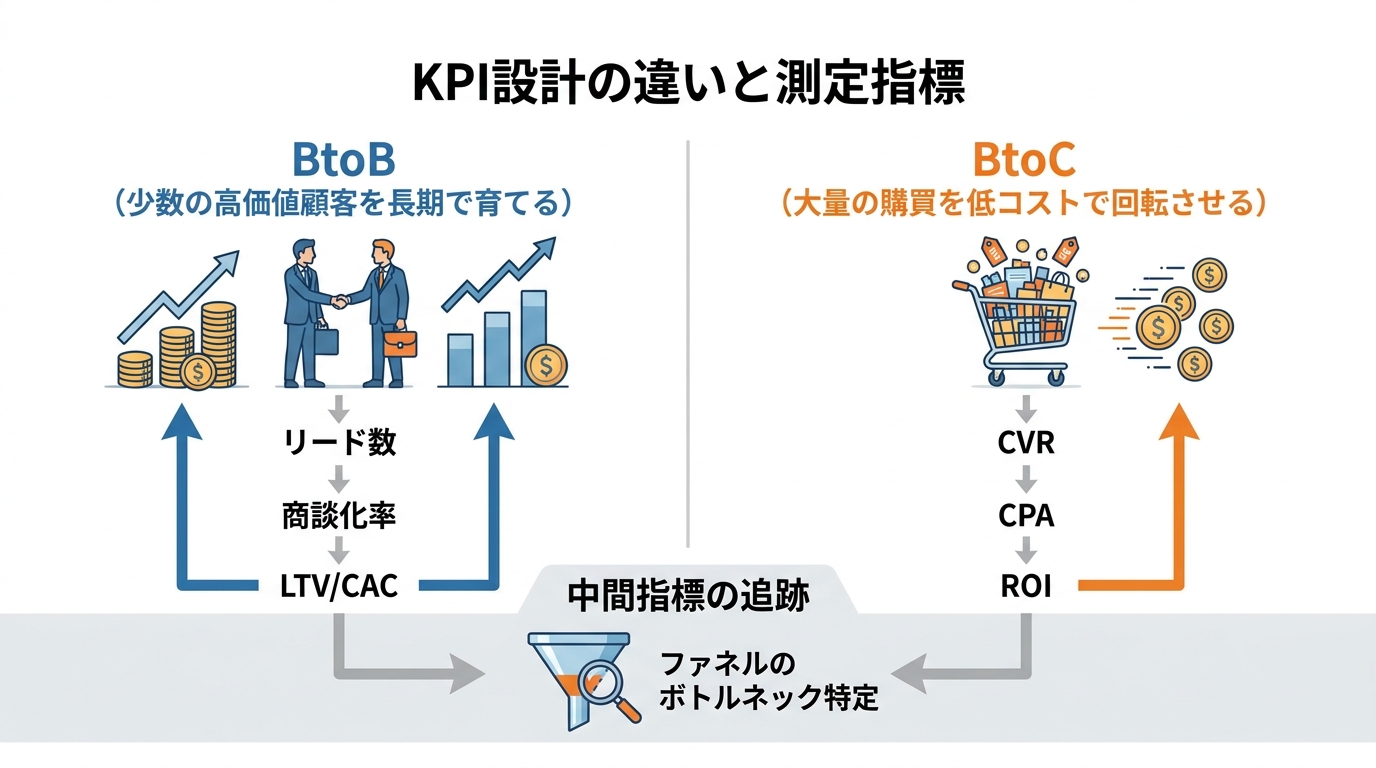 KPI設計の違いと測定指標